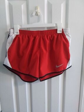 Nike Women’s Red Athletic Running Shorts with White Panels